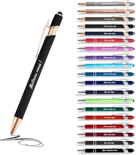 Jolis Papiers - x2 - Stift personalisiert 2 in 1 - Personalisierter Kugelschreiber mit Gravur I Rosegold-Metall I Softtouch Feeling I schwarz schreiben I integrierter Stylus von Jolis Papiers