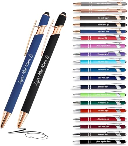 Jolis Papiers - x2 - Stift personalisiert 2 in 1 - Personalisierter Kugelschreiber mit Gravur I Rosegold-Metall I Softtouch Feeling I schwarz schreiben I integrierter Stylus von Jolis Papiers