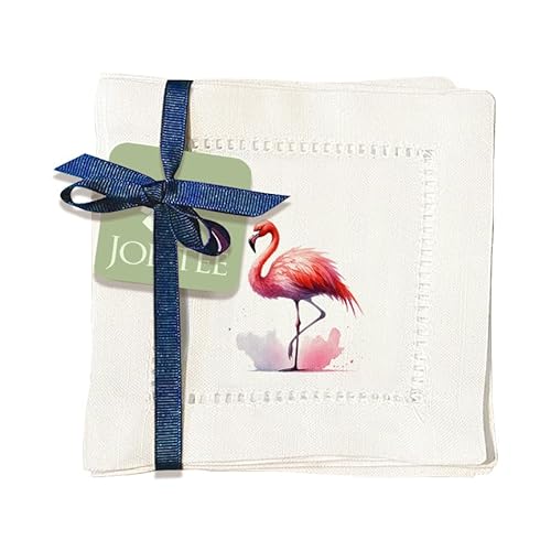 Jolitee Cocktail-Servietten, Leinen, 15,2 x 15,2 cm, dekorative Hohlsaum-Servietten, waschbare Stoffservietten (Flamingo) von Jolitee