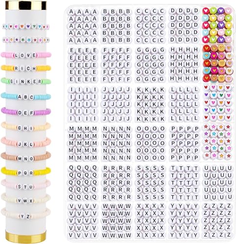 Jollin 2100pcs Buchstabenperlen Charms Armband Halskette Ohrring Schmuck Making Kit, Zubehör für Schlüsselkette Kunst Handwerk Geburtstag Geschenke 4x7mm von Jollin