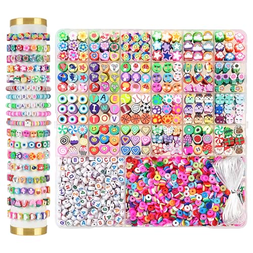 Jollin 2300pcs Perlen für Armbänder Kinder Perlen Zum Auffädeln armbänder selber machen Polymerton Perlen DIY Kunst Handwerk Geburtstagsgeschenke Spielzeug für Kinder Mädchen Alter 6-12 von Jollin