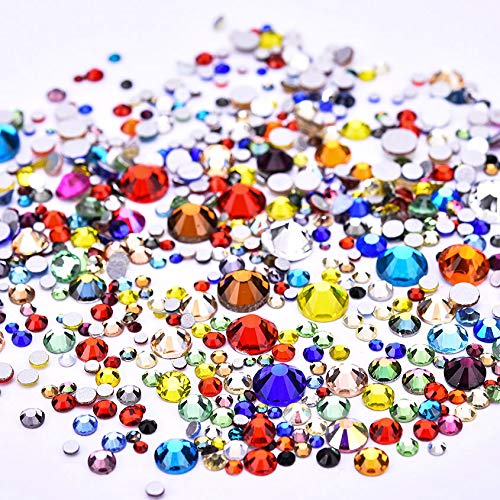 Jollin 3456, Strasssteine mit flacher Rückseite, Glas-Anhänger, Strass-Edelsteine, für Nagelkunst, 6 Größen, SS4~SS12, Verschiedene Farben, Mixed SS4 5 6 8 10 12 von Jollin