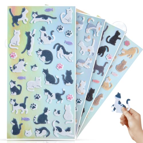 flauschige Filzsticker mit Katzen- und Pfotenabdruckmustern | 4 Bögen | weich | selbstklebend | vielfältig verwendbar | Ideal für Basteln, Scrapbooking und Dekoration | Jolly Stickers® von Jolly Stickers