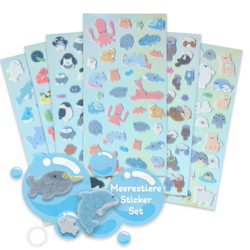 flauschige Filzsticker mit Meerestieren | 6 Bögen | weich | selbstklebend | vielfältig verwendbar | Ideal für Basteln, Scrapbooking und Dekoration | Pinguin Wal Delfin Robbe | Jolly Stickers® von Jolly Stickers