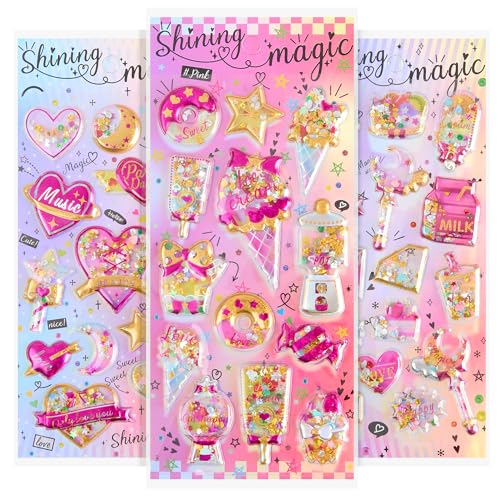 !! gefüllte Schüttelsticker Glitzerflocken 3er-Set !! Jolly Stickers® für Geschenke Geburtstag Aufkleber Shake Einhorn Sammeln Scrapbook Stickerheft Stickerbuch Stickeralbum von Jolly Stickers