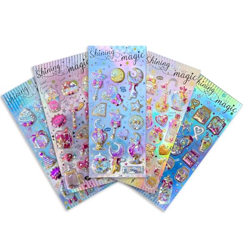 !! gefüllte Schüttelsticker Glitzerflocken 5er-Set !! Jolly Stickers® für Geschenke Geburtstag Aufkleber Shake Einhorn Sammeln Scrapbook Stickerheft Stickerbuch Stickeralbum von Jolly Stickers