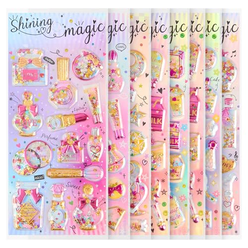 !! gefüllte Schüttelsticker Glitzerflocken 8er-Set !! Jolly Stickers® für Geschenke Geburtstag Aufkleber Shake Einhorn Sammeln Scrapbook Stickerheft Stickerbuch Stickeralbum von Jolly Stickers