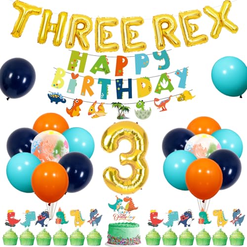 3. Geburtstag Dekorationen Junge Dinosaurier, 3 Rex Dinosaurier Party Luftballons Drei Rex Ballon Banner Happy Birthday Banner Dinosaurier Cupcake Topper für 3 Rex Geburtstag von Jollyboom