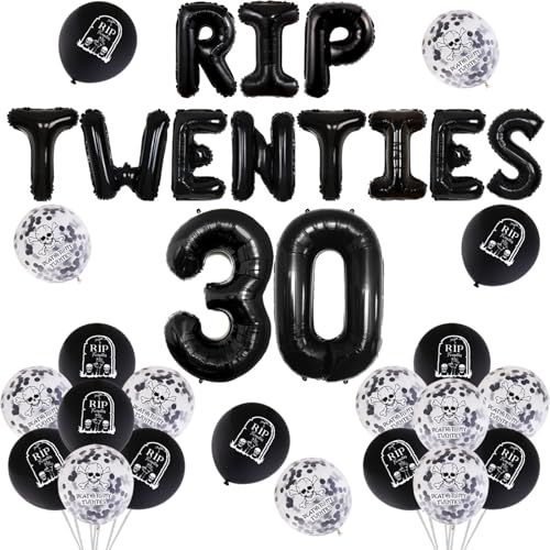 30th Birthday Decorations Black, Rip Twenties Decorations for Women Men, Black Rip to My 20s Balloons Death to My Twenties Balloons Black 30 Foil Balloon for Him Her Funny Thirty Birthday Party von Jollyboom