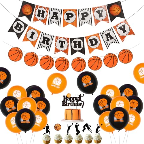 Basketball-Geburtstagsparty-Dekoration für Jungen,Happy Birthday Wimpelkette Banner Basketball-Girlande, Basketball-Luftballons und Kuchendekorationen für Kinder, Männer, Erwachsene,Sport-Mottoparty von Jollyboom