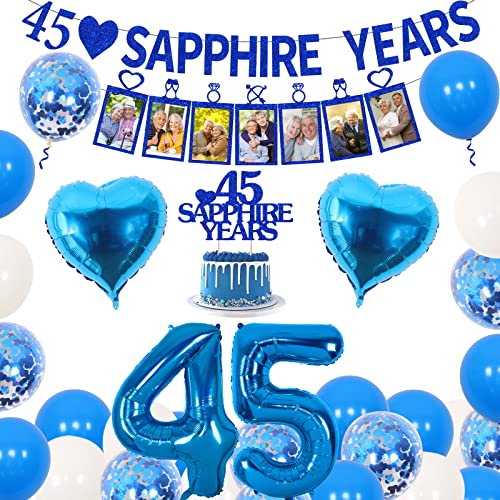 Dekorationen zum 45. Hochzeitstag – Marineblau 45 Saphirjahre Glitzerbanner & Kuchendekoration, Happy 45th Anniversary Photo Banner, marineblaue Luftballons & Herz-Folienballons Dekorationen zum 45. Hochzeitstag – Marineblau 45 Saphirjahre Glitzerbanner & Kuchendekoration, Happy 45th Anniversary Photo Banner, marineblaue Luftballons & Herz-Folienballons von Jollyboom