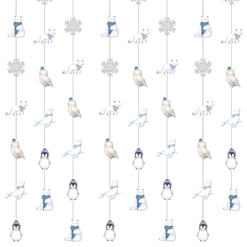 Jollyboom 8Pcs Arctic Polar Animal Hanging Decoration Winter Hanging Decoration Penguin Polar Bear Snowflake Arctic Fox Owl Seal Hanging Dots for Winter Birthday Baby Shower Party von Jollyboom