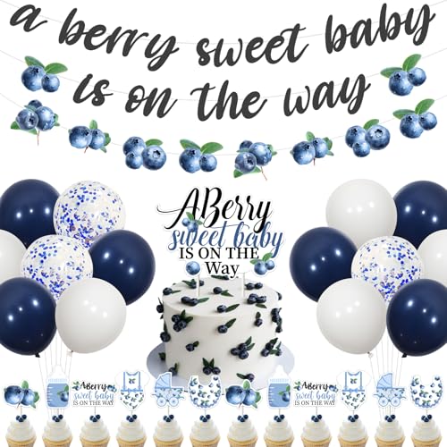 Jollyboom Berry Baby Shower Dekorationen Mädchen, A Berry Sweet Baby Is On The Way Dekoration Blaubeere Banner Girlande Kuchen Cupcake Topper Ballon für Obst Thema Berry Sweet Baby Shower Dekoration von Jollyboom