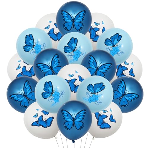 Jollyboom Blau Schmetterling Party Dekoration, 45pcs Blau Schmetterling Druck Latex Ballon Insekt Tier Ballon für Schmetterling Baby Shower Geburtstag Bachelorette Hochzeit Verlobung Party Dekoration von Jollyboom