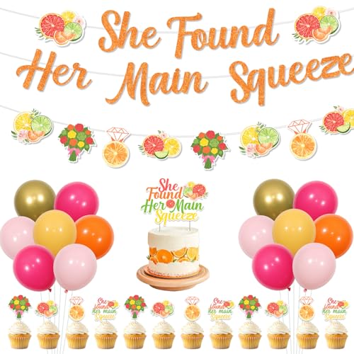 Jollyboom Citrus Bridal Shower Decorations, Citrus Theme She Found Her Main Squeeze Girlande Banner Zitrone Zitruskuchen Cupcake Toppers Ballons für Orange Bride to Be Junggesellinnenabschied von Jollyboom