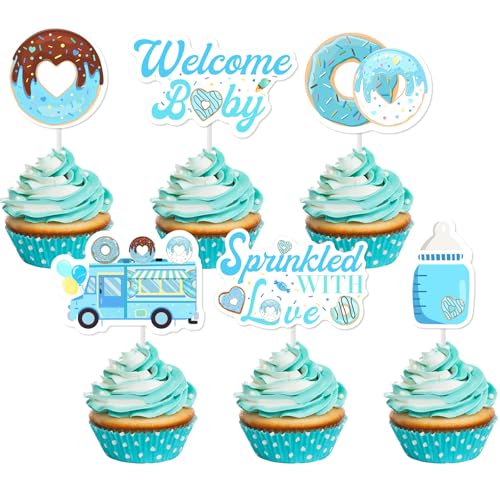 Jollyboom Cupcake-Topper mit Liebe-Motiv, für Jungen, Cupcake-Topper, Donut-Thema, Babyparty-Dekorationen, doppelseitiger Druck, Jungen, Geschlecht enthüllen, "It's a Boy", 36 Stück von Jollyboom