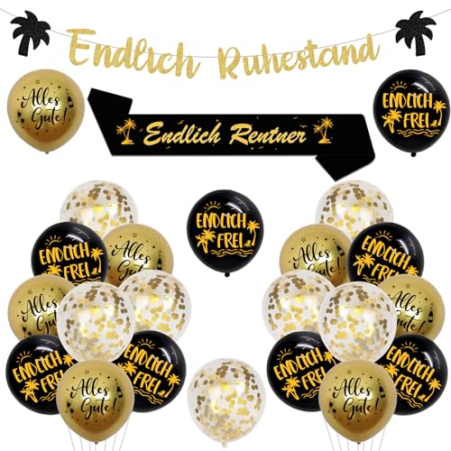 Jollyboom Endlich Ruhestand Rente Deko, Schwarzes Gold Ruhestand Deko Banner Schärpe Luftballons Schwarz Ballons für Alles Gute Zum Ruhestand Abschiedsfeier Party von Jollyboom