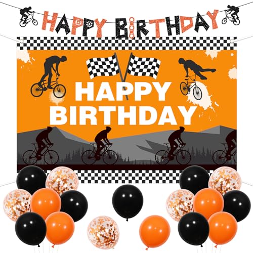 Jollyboom Fahrrad Geburtstag Deko, Happy Birthday Girlande Fahrrad, Dirt Bike Geburtstagsdeko Hintergrund Fahrrad Ballon für Junge Motocross Motorrad Geburtstagsdeko von Jollyboom