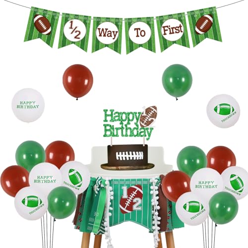 Jollyboom Fußball Halber Geburtstag Dekorationen Junge, 1/2 Weg zum ersten Banner Fußball Hochstuhl Banner Girlande Cake Topper Latex Ballon für Sport 6 Monate Halber Weg zu einem Geburtstag Party von Jollyboom