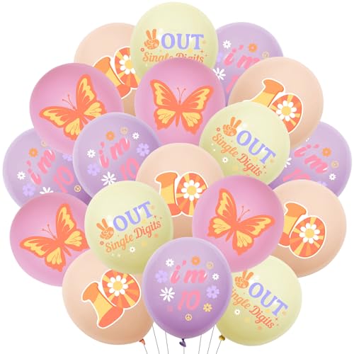 Jollyboom Groovy 10th Birthday Decorations Girls, 40pcs Peace Out Single Digits I'm 10 Birthday Decorations Rainbow Daisy Flower Print Latex Balloons for Groovy Retro Hippie Boho Birthday Party von Jollyboom