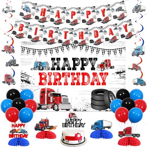 Jollyboom Halblastwagen-Geburtstagsparty-Dekorationen, LKW-Happy Birthday-Hintergrund, Banner, Kuchendekoration, Waben-Mittelstück, hängende Wirbel, Luftballons für Jungen, schwere Jollyboom Halblastwagen-Geburtstagsparty-Dekorationen, LKW-Happy Birthday-Hintergrund, Banner, Kuchendekoration, Waben-Mittelstück, hängende Wirbel, Luftballons für Jungen, schwere von Jollyboom
