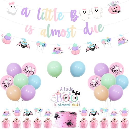 Jollyboom Halloween Babyparty Dekorationen Mädchen, A Little Boo is Almost Due Baby Shower Dekoration Banner Cake Topper, Pastell Halloween Girlande Cupcake Topper für Halloween Ein Baby braut von Jollyboom