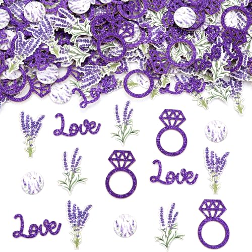 Jollyboom Lavendel Brautdusche Konfetti Lila, 200 Stück Lavendel Braut To Be Dekorationen Lavendel Konfetti Diamant Ring Liebe Glitzer Konfetti für Frauen Bachelorette Hochzeit Verlobung Party von Jollyboom