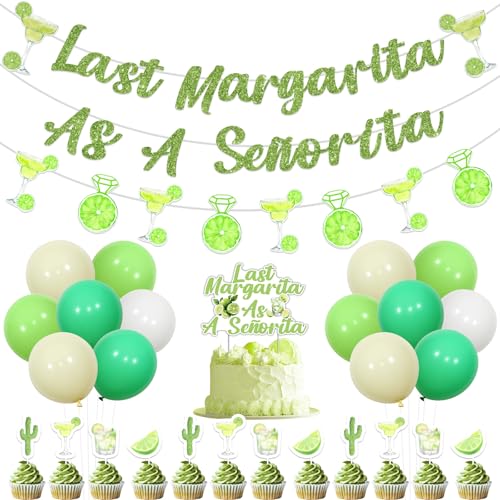 Jollyboom Margarita Bachelorette Deko, Last Margarita As A Señorita Banner Girlande Kuchen Cupcake Topper Latex Ballon für Mexikanische Thema Margarita Cocktail Brautdusche Dekoration von Jollyboom