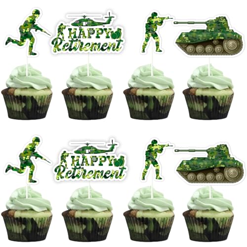 Jollyboom Party-Dekorationen im Armee-Ruhestand, 24 Stück, militärische Ruhestandsdekoration, Cupcake-Topper, Happy Retirement, Party-Dekoration, Cupcake-Topper für Männer und Frauen, Ruhestand, von Jollyboom