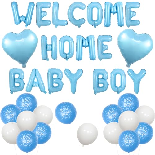 Jollyboom Willkommen zu Hause Baby Boy Dekorationen, Blau - Ballon Banner & Luftballons für Jungen - Babyparty von Jollyboom