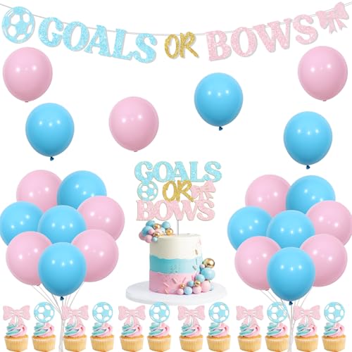 Junge oder Mädchen Geschlecht Enthüllung Dekorationen, Blau und Rosa Tore oder Schleifen Geschlecht Offenbarung Banner Kuchen Cupcake Topper Ballons für Neutrale Babyparty Schwangerschaft Ankündigung von Jollyboom