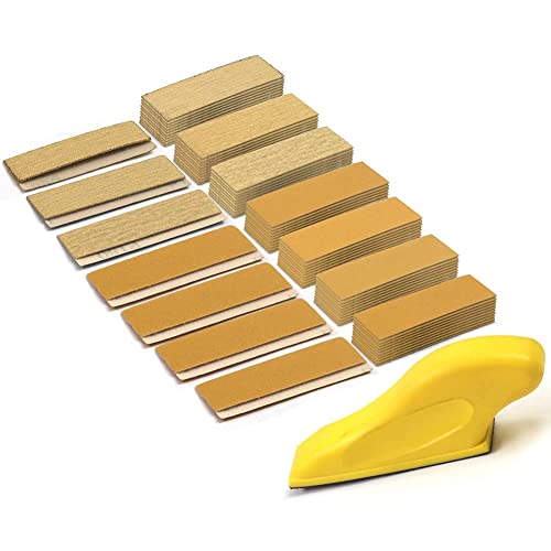 Jolsaawie 70-Teiliges Schleifpapier-Set, 3,5 X 2,5 Cm Handschleifblock für Nasses, Trockenes Klettband, Aluminiumoxid, KöRnung 80 Bis 600, Für Holzhandwerk von Jolsaawie