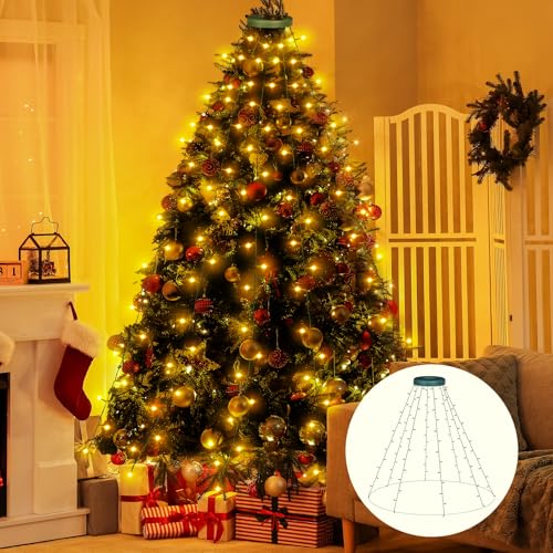 Christbaumbeleuchtung mit Ring, 200 LEDs Lichterkette Weihnachtsbaum mit 8 tränge 2m Tannenbaum lichterkette, Fairy Lights Christmas LED Tree für 150cm-240cm Baum Weihnachten/Party/Hochzeit (8) von Joltix