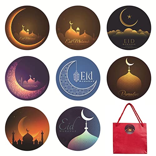 Jomewory Eid Mubarak Aufkleber 90 Stück Ramadan Aufkleber Set, Ramadan Sticker Runde Geschenktüten Etiketten, Siegelaufkleber Dekoration, Islamische Geschenktüten Aufkleber von Jomewory