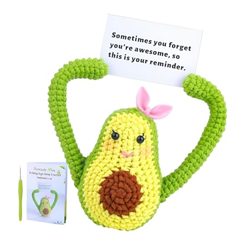 Jomewory Emotionale Unterstützung Avocado Plüsch Kit Häkeln Positive Home Decor Strickspielzeug Crochet Avocado mit Positiven Affirmations Karten für Freunde von Jomewory