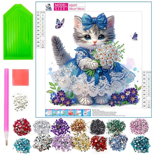 Jomzuci Bastelset Mädchen 6 7 8 9 10 11 12 Jahre, Diamond Painting Kinder ab 4-10 Jahre, Geschenk Mädchen 4-10 Jahre, Diamant Painting Bilder Kinder Katze Geschenke für Mädchen Teenager (Katze) von Jomzuci