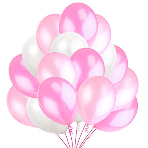 100 Luftballons Rosa Weiß Pink Ballon 25 cm und 13 cm, Partyballon Deko Pink. Dekoration fur Geburtstag, Baby Shower, Baby Dusche Party von Jonami