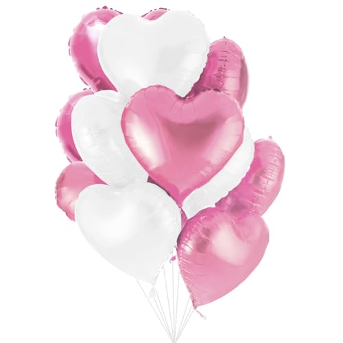 Jonami 25 Herz Folienballons Rosa Weiss Helium Luftballon, Romantisch Deko, Dekoration für Romantische Atmosphäre, Heiratsantrag, Valentinstag Deko und Hochzeit von Jonami