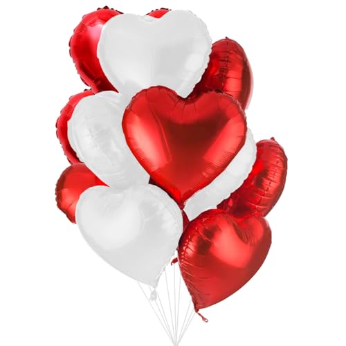 25 Herz Folienballons Rot Weiss Helium Luftballon, Romantisch Deko, Dekoration für Romantische Atmosphäre, Heiratsantrag, Valentinstag Deko und Hochzeit von Jonami