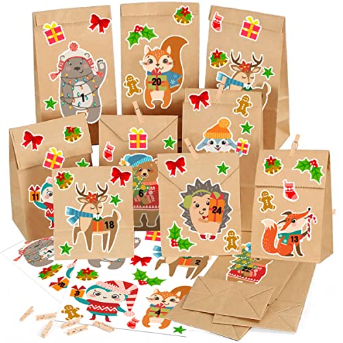 Adventskalender zum Befüllen Tüten Kinder DIY Kraftpapier Weihnachten Geschenktüten Selbstbefüllen, Weihnachtskalender Selber Basteln, Papiertüten Selberfüllen von Jonami