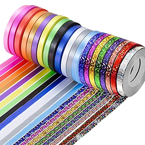 Jonami 44x Ringelband Geschenkband Polyband Glitzer Deko Band in Bunten Farben für Geschenkbänder zum Basteln und Verpacken, Geschenkverpackung, Ballonverschlüsse von Jonami