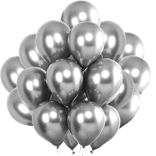 Luftballons Metallic Silber Helium, Ballon Chrome Silber Partyballon Deko Glänzende Latexballons Dekoration fur Geburtstags und Silvesterdeko – 50 Stück von Jonami