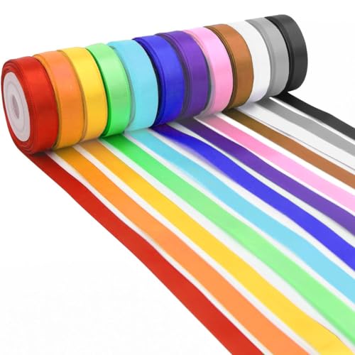 Satinband 12 Farben 22m X 10mm, Schleifenband Geschenkband Bänder zum Basteln, Polyester Seidenband Dekoband Stoffband Set für Hochzeit Dekoration, Geschenk Verpacken, Basteln von Jonami