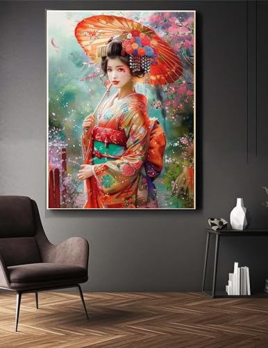 Diamond Painting Japanische Frau 30x50 cm Malen Nach Zahlen Erwachsene Diamant Painting Bilder, Eckige Steine Diamond Painting Kinder, DIY Bastelset Diamond Painting Set Crystal Art, Wand Dekor S/272 von Jonceen