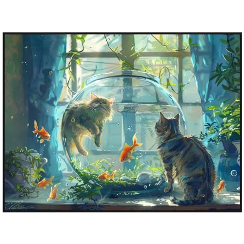 Diamond Painting Katze Fisch 30x50 cm Malen Nach Zahlen Erwachsene Diamant Painting Bilder, Full Eckige Steine Diamond Painting Kinder, DIY Bastelset Diamond Painting Set Crystal Art, Wand Dekor S/500 von Jonceen