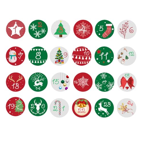 Adventskalender Aufkleber, 24 Adventskalender Sticker, 24 Verschiedene Adventskalender Zahlen Aufkleben, Countdown-Festtagskarten-Versiegelungsetiketten Für Die Feiertage von Jongyumo