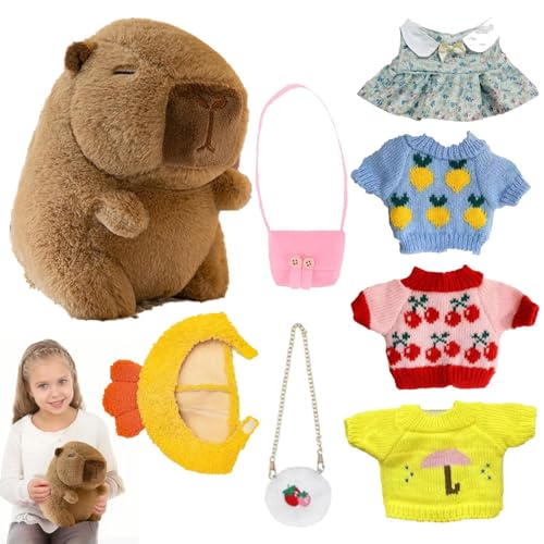 Jongyumo Capybara Plüschtier, 25 cm Weiche Niedliche Capybara Kuscheltier, Capybara Puppen mit Kleidung Tasche Hut, Gefüllte Capybara Stofftier für Kinder Home Deko von Jongyumo