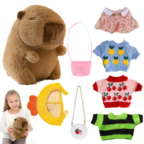 Jongyumo Capybara Plüschtier, 25 cm Weiche Niedliche Capybara Kuscheltier, Capybara Puppen mit Kleidung Tasche Hut, Gefüllte Capybara Stofftier für Kinder Home Deko von Jongyumo