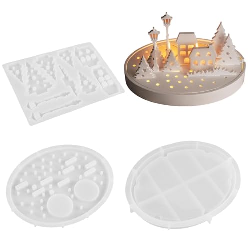 Teelichthalter Silikonformen, Häuser Teekerzenhalter Gießformen, Ostern Baum Kerzenhalter Giessformen Silikon Handwerk, Teelichtständer Gussformen Tealights Candle Holder Epoxidharz Formen von Jongyumo