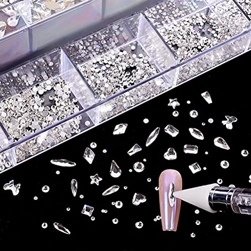 Nagel-Strasssteine, Kristall-AB-Glas, 9000 Stück, Wachsstift, Nagelkunst-Set, DIY-Handwerk (21 Sätze scharfes Licht (600 große Diamanten) von Jonlaki